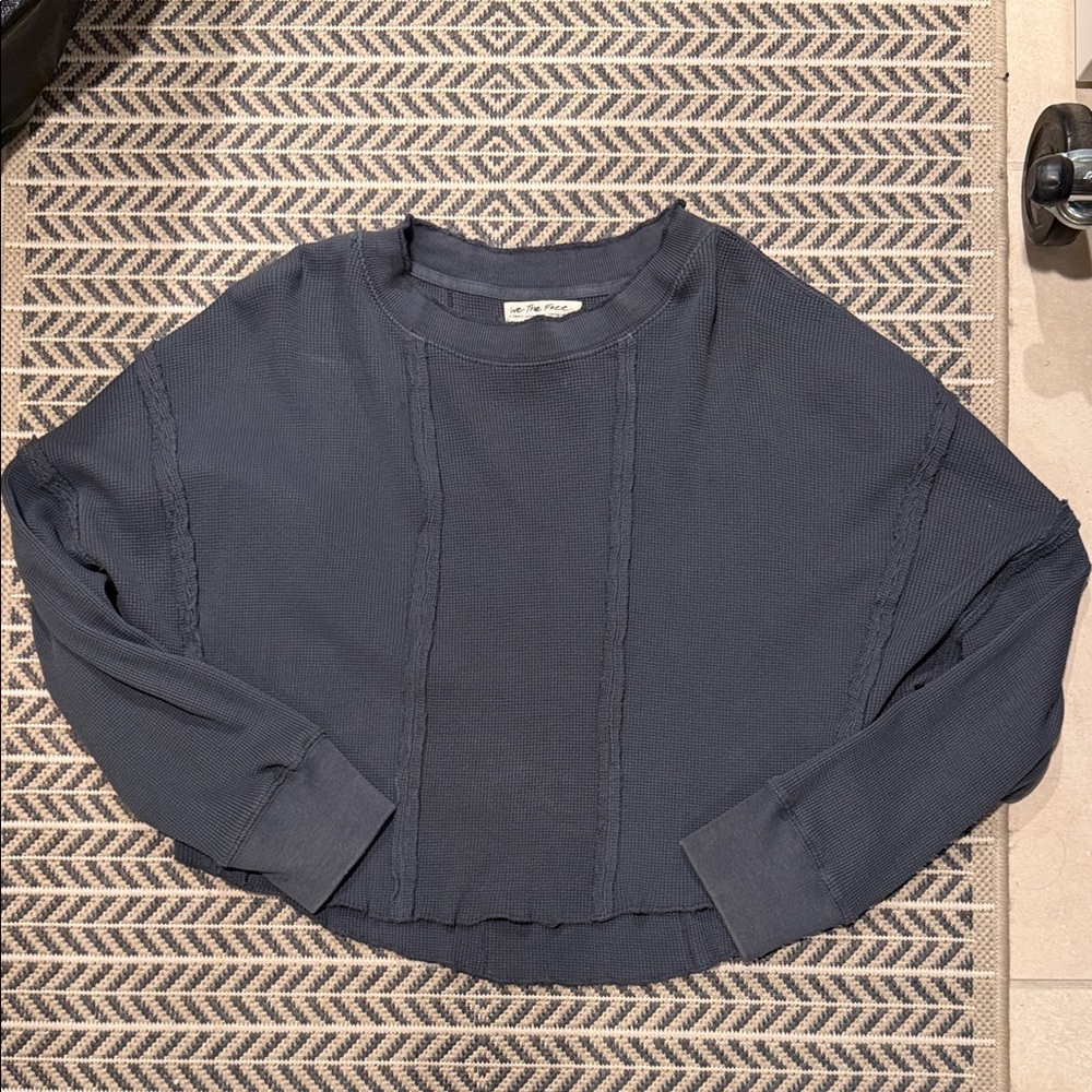 Free People Charcoal Cropped Crewneck Sweatshirt